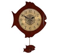 Horloge Murale en Forme de Poisson Nouveau Bois Massif de Style Chinois Simple de personnalité Simple de personnalité avec Pendule Silencieux Non coché