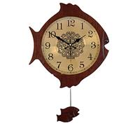 Horloge Murale en Forme de Poisson Nouveau Bois Massif de Style Chinois Simple de personnalité Simple de personnalité avec Pendule Silencieux Non coché