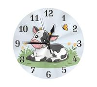 Horloge murale en forme de vache mignonne avec motif de papillon et d'herbe silencieuse sans tic-tac, fonctionne à piles pour salon, chambre à coucher, cuisine, bureau