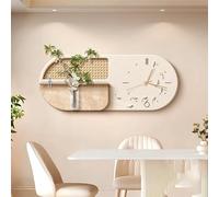 Horloge Murale en grès avec Vase en Verre, Horloge Murale décorative en rotin, Ensemble d'art Mural Minimaliste Moderne pour Salon, Chambre, Salle à Manger (Blanc 70x28cm/27,5x11in)