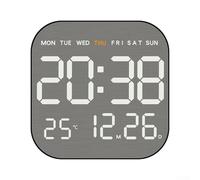 Horloge murale en métal avec cadran carré brossé, alarme électronique numérique LED et affichage complet de la date, de l'humidité et de la semaine, alimentation USB (noir)