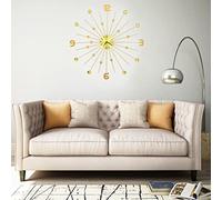 Horloge murale en métal doré de 70 cm avec détails en cristal, mouvement à quartz silencieux, grand cadran, affichage de l'heure silencieux pour salon, chambre à coucher, bureau et salle à manger