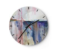 Horloge murale en verre 30x30cm Abstraction Peintures Huile Wall Clock