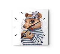 Horloge murale en verre 30x30cm Anthropomorphisation Ours Pour Enfants