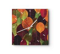 Horloge murale en verre 30x30cm Automne Feuilles Graphismes Wall Clock