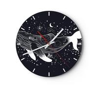 Horloge murale en verre 30x30cm Baleine Noir Et Blanc Graphiques Wall Clock