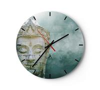 Horloge murale en verre 30x30cm Bouddha Graphisme Turquoise Wall Clock