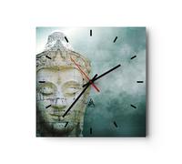 Horloge murale en verre 30x30cm Bouddha Graphisme Turquoise Wall Clock