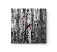 Horloge murale en verre 30x30cm Bouleaux Forest Monochrome Wall Clock
