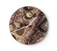 Horloge murale en verre 30x30cm Cartographie Vintage Boussole Wall Clock