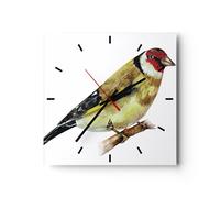 Horloge murale en verre 30x30cm Chardonneret Oiseau Aquarelle Wall Clock