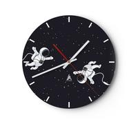 Horloge murale en verre 30x30cm Dessin Animé Astronautes Cosmos Wall Clock