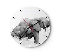 Horloge murale en verre 30x30cm Éléphants Famille Noir Et Blanc Wall Clock