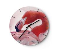 Horloge murale en verre 30x30cm Flamant Rose Oiseau Portrait Wall Clock