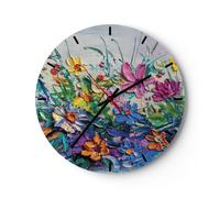 Horloge murale en verre 30x30cm Fleurs Les Couleurs Empâtement Wall Clock