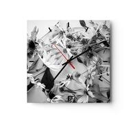 Horloge murale en verre 30x30cm Fleurs Noir Et Blanc Photographie Wall Clock