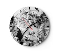 Horloge murale en verre 30x30cm Fleurs Noir Et Blanc Photographie Wall Clock