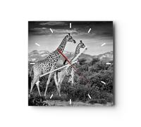 Horloge murale en verre 30x30cm Girafes Noir Et Blanc Photographie Wall Clock