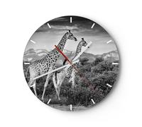 Horloge murale en verre 30x30cm Girafes Noir Et Blanc Photographie Wall Clock
