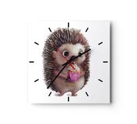 Horloge murale en verre 30x30cm Hérisson Cupcake Pour Enfants Wall Clock