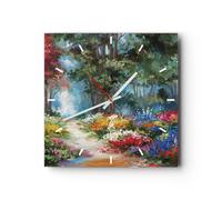 Horloge murale en verre 30x30cm Impressionnisme Nature Forêt Wall Clock