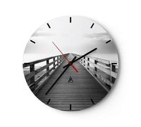Horloge murale en verre 30x30cm Jetée Point De Vue Noir Et Blanc Wall Clock