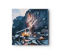 Horloge murale en verre 30x30cm Lauterbrunnen Suisse Vallée Wall Clock