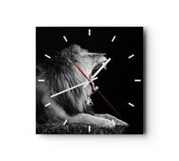 Horloge murale en verre 30x30cm Lion Bâillement Noir Et Blanc Wall Clock