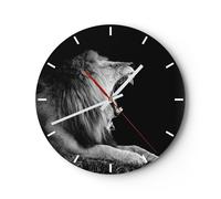 Horloge murale en verre 30x30cm Lion Bâillement Noir Et Blanc Wall Clock