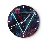Horloge murale en verre 30x30cm Lumineux Triangle Feuilles Wall Clock