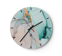Horloge Murale Design Moderne Marbre Abstraction Turquoise 30x30cm Grand Pendule Murale en Verre Cuisine Salon Chambre Silencieuse Originale Wall Clock Décoration Murale Art Wall Decor C3AR30x30-4451