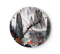 Horloge murale en verre 30x30cm montagnes conte de fée brouillard Wall Clock