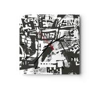 Horloge murale en verre 30x30cm Noir Et Blanc Chiffres L'Abstraction Wall Clock