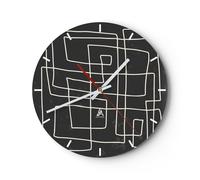 Horloge murale en verre 30x30cm Noir Et Blanc Labyrinthe Ligne Wall Clock