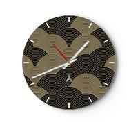 Horloge murale en verre 30x30cm Noir Et Or Cercles Graphiques Wall Clock