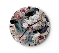 Horloge murale en verre 30x30cm Paons pigeonneaux flamants roses Wall Clock