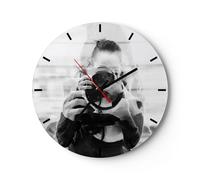 Horloge murale en verre 30x30cm Photographe Noir Et Blanc Double Wall Clock