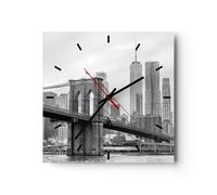 Horloge murale en verre 30x30cm Pont Brooklyn Noir Et Blanc Wall Clock