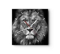 Horloge murale en verre 30x30cm Portrait Lion Noir Et Blanc Wall Clock
