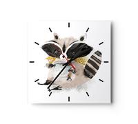 Horloge murale en verre 30x30cm Raton Laveur Tasse Pour Enfants Wall Clock