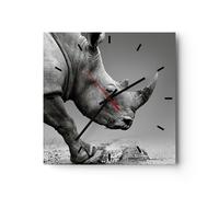 Horloge murale en verre 30x30cm Rhinocéros Monochrome Des Animaux Wall Clock