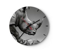 Horloge murale en verre 30x30cm Rhinocéros Monochrome Des Animaux Wall Clock