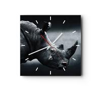 Horloge murale en verre 30x30cm Rhinocéros Noir Et Blanc Portrait Wall Clock