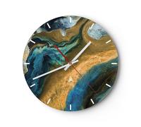 Horloge murale en verre 30x30cm Silencieuse Abstraction Déversé Or Wall Clock