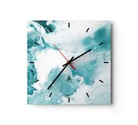 Horloge murale en verre 30x30cm Silencieuse Abstraction Mer Turquoise Wall Clock