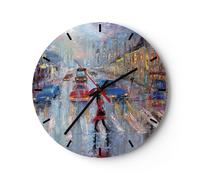 Horloge murale en verre 30x30cm Silencieuse Acrylique Ville Pluie Wall Clock