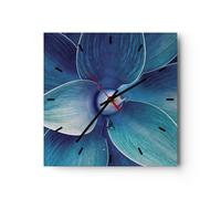 Horloge murale en verre 30x30cm Silencieuse Agave Bleu Fleur Wall Clock