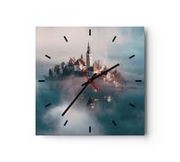 Horloge murale en verre 30x30cm Silencieuse Alpes Bled Église Wall Clock