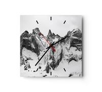Horloge murale en verre 30x30cm Silencieuse Alpes Neige Monochrome Wall Clock