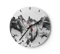 Horloge murale en verre 30x30cm Silencieuse Alpes Neige Monochrome Wall Clock